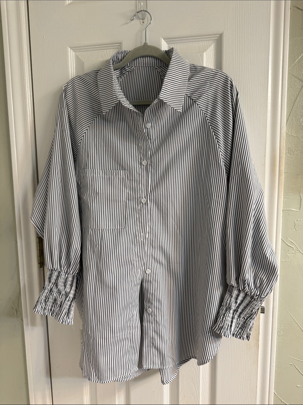 Striped Button-Up Blouse in Black and White